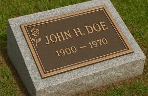 A bevel grave marker at a cemetery, serviced by Tending