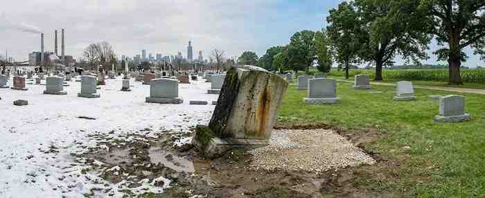 Professional headstone cleaning service in Illinois cemetery