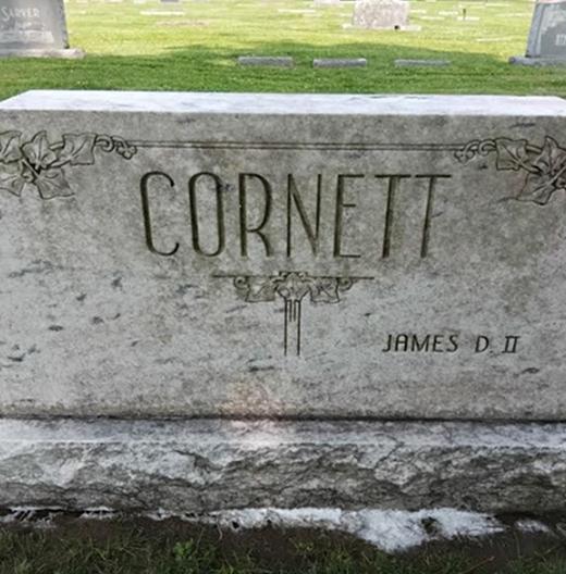 Deep cleaning and additional scrubbing for upright double-sided limestone headstone in Indiana / Before