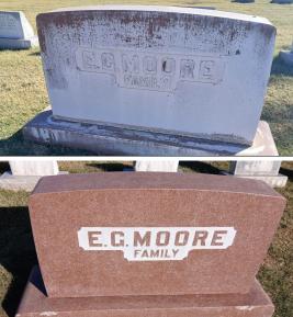 Restoration of ledger marker monument, Texas, autumn, 2025 / Before and after