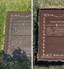 Restoration of slant monument, California, autumn, 2025 / Before and after