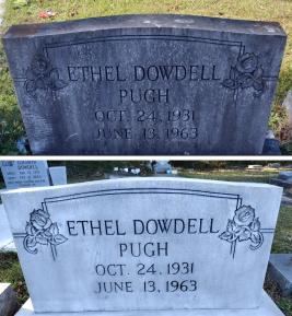 Restoration package for a ledger marker, Alabama, autumn, 2025. / Before and after